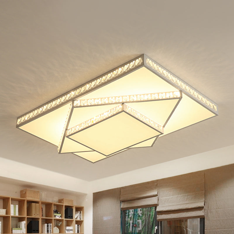 Modern Crystal LED Ceiling Lamp: Rectangle/Square, Stylish Flush Mount for Bedroom, White