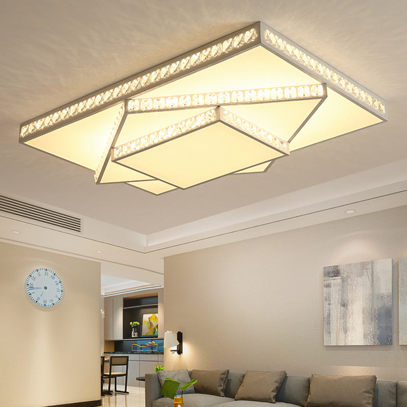 Modern Crystal LED Ceiling Lamp: Rectangle/Square, Stylish Flush Mount for Bedroom, White