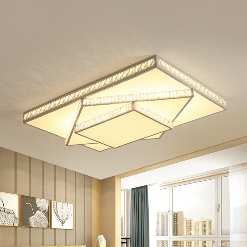 Modern Crystal LED Ceiling Lamp: Rectangle/Square, Stylish Flush Mount for Bedroom, White