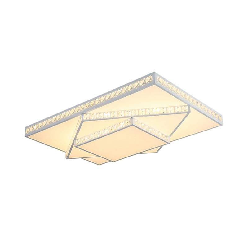 Modern Crystal LED Ceiling Lamp: Rectangle/Square, Stylish Flush Mount for Bedroom, White