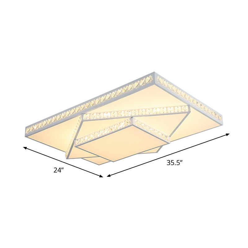 Modern Crystal LED Ceiling Lamp: Rectangle/Square, Stylish Flush Mount for Bedroom, White