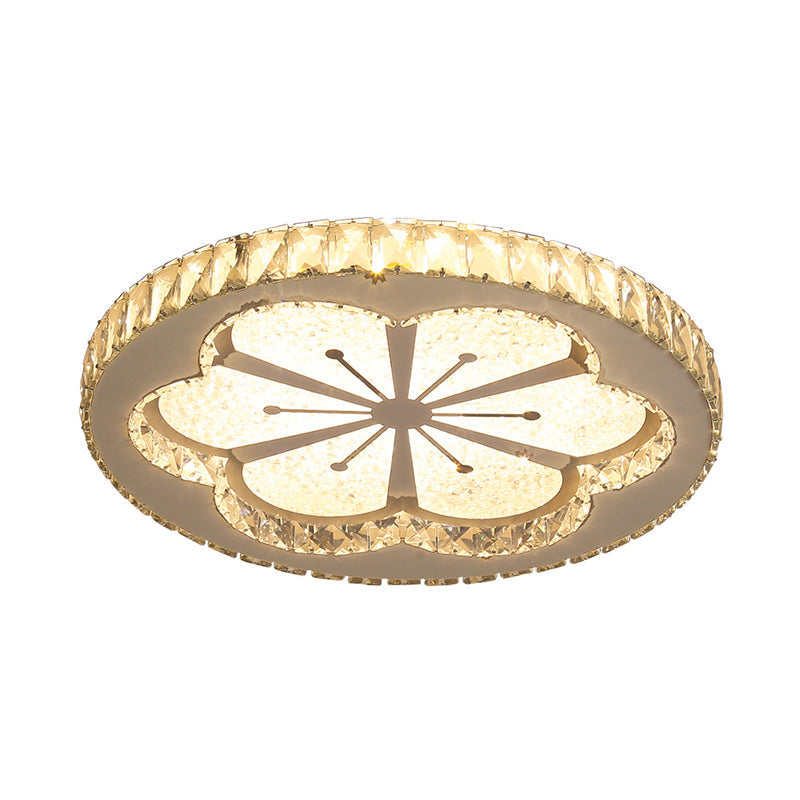 Simplicity Etched Deer/Flower LED Flushmount Light: Rectangular-Cut Crystal Ceiling Mount in Nickel with Circular Design