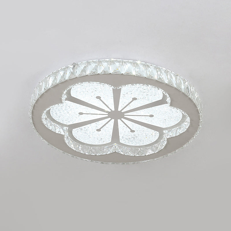 Simplicity Etched Deer/Flower LED Flushmount Light: Rectangular-Cut Crystal Ceiling Mount in Nickel with Circular Design