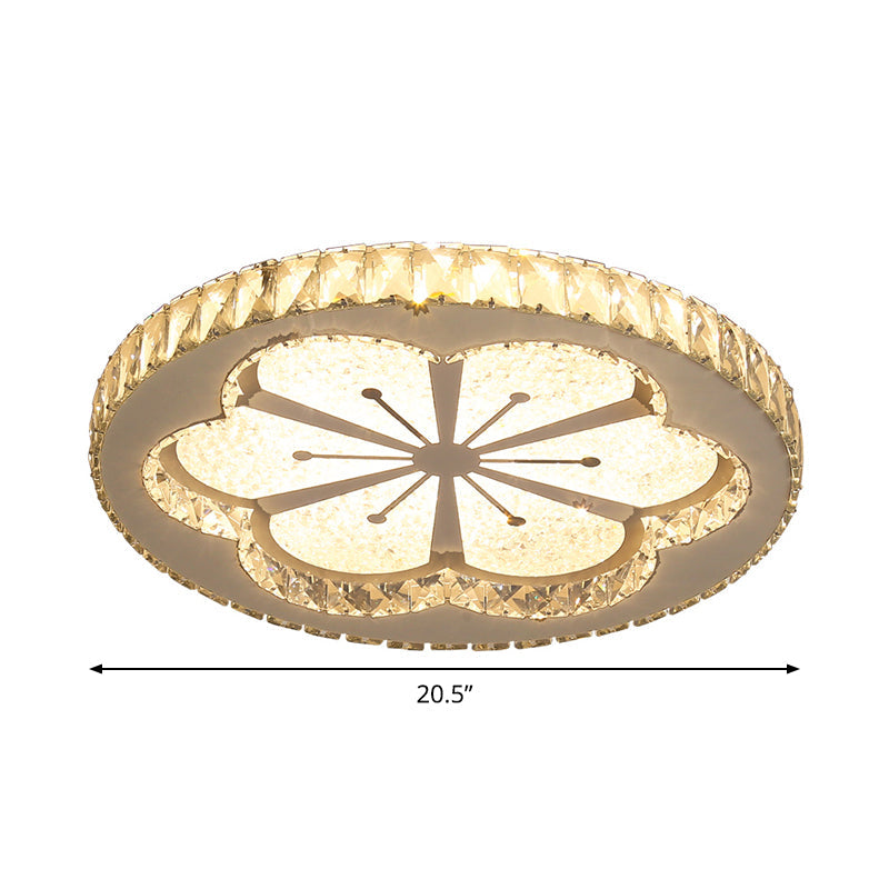 Simplicity Etched Deer/Flower LED Flushmount Light: Rectangular-Cut Crystal Ceiling Mount in Nickel with Circular Design