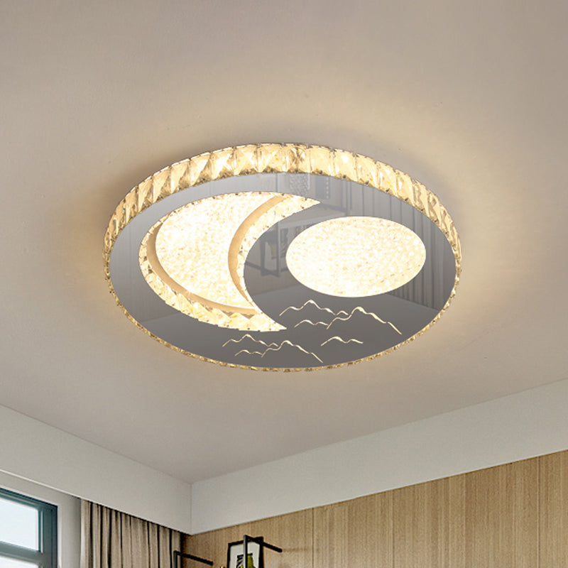 LED Moon/Star Cut Crystal Flush Light Fixture - Contemporary Ceiling Mount for Bedrooms