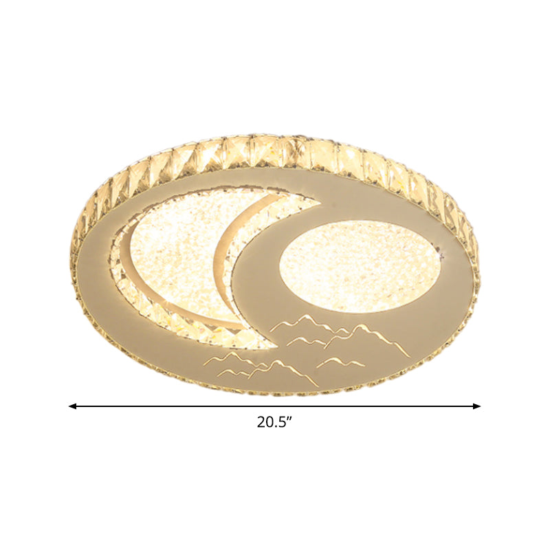 LED Moon/Star Cut Crystal Flush Light Fixture - Contemporary Ceiling Mount for Bedrooms