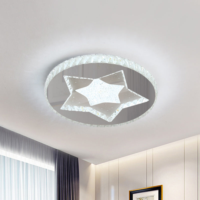 LED Moon/Star Cut Crystal Flush Light Fixture - Contemporary Ceiling Mount for Bedrooms