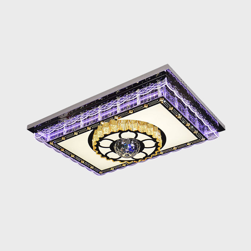 Sleek LED Crystal Flush Mount Ceiling Lamp with Chrome Accent - Modern Rectangle Design for Living Room