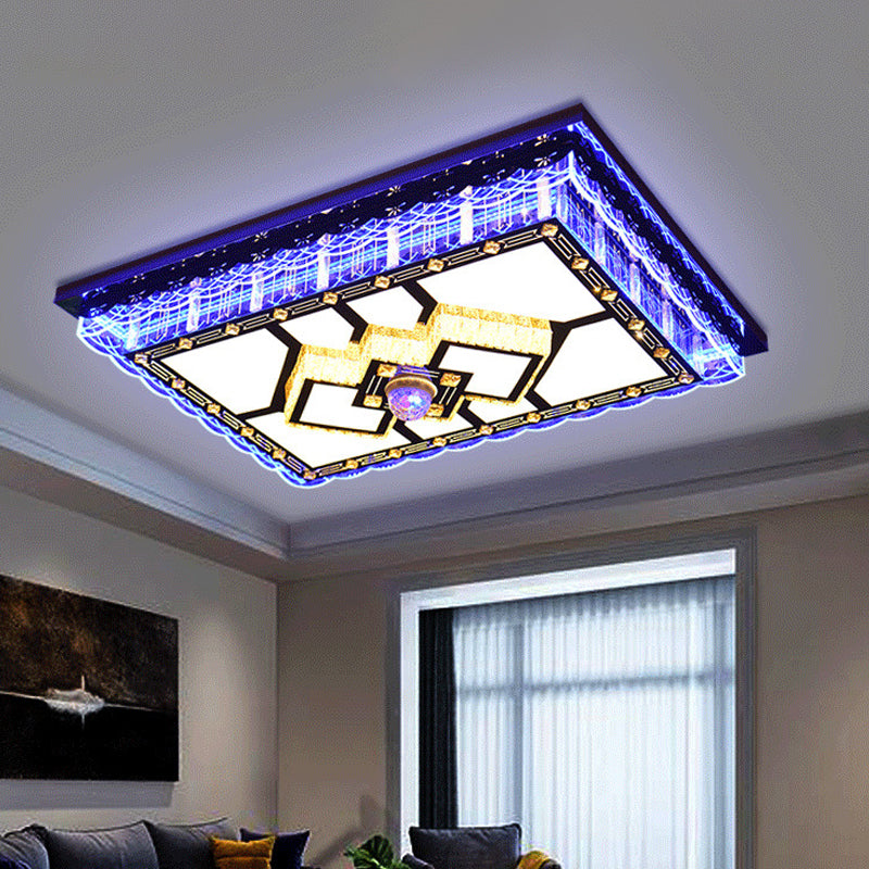 Sleek LED Crystal Flush Mount Ceiling Lamp with Chrome Accent - Modern Rectangle Design for Living Room