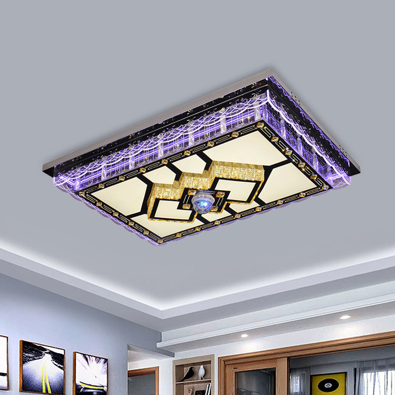 Sleek LED Crystal Flush Mount Ceiling Lamp with Chrome Accent - Modern Rectangle Design for Living Room