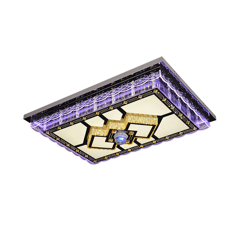 Sleek LED Crystal Flush Mount Ceiling Lamp with Chrome Accent - Modern Rectangle Design for Living Room