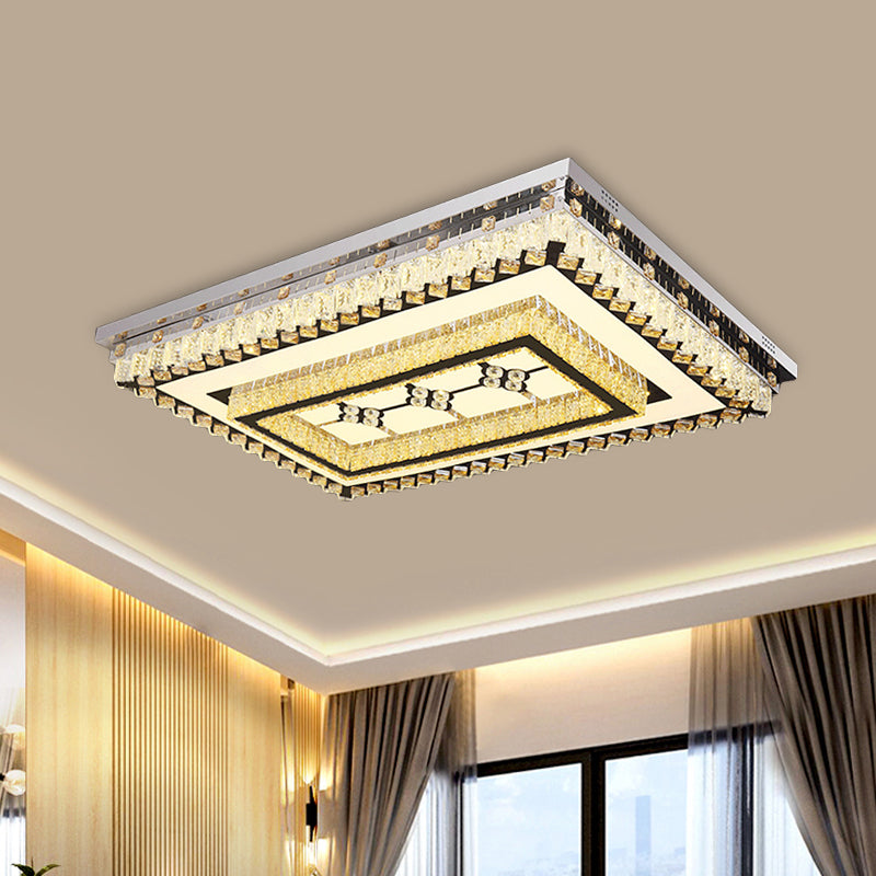 Modern Chrome Flush Mount LED Ceiling Light with Clear Crystal Accents - Perfect for Living Room