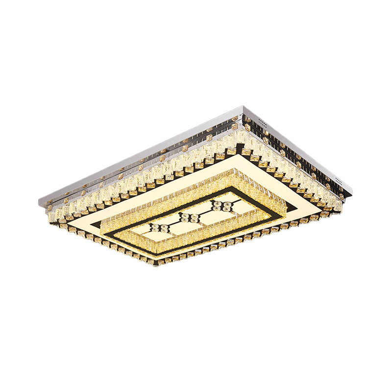 Modern Chrome Flush Mount LED Ceiling Light with Clear Crystal Accents - Perfect for Living Room