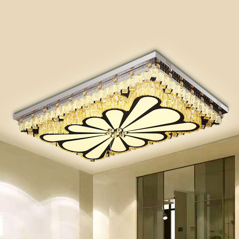 Modern Chrome Flush Mount LED Ceiling Light with Clear Crystal Accents - Perfect for Living Room