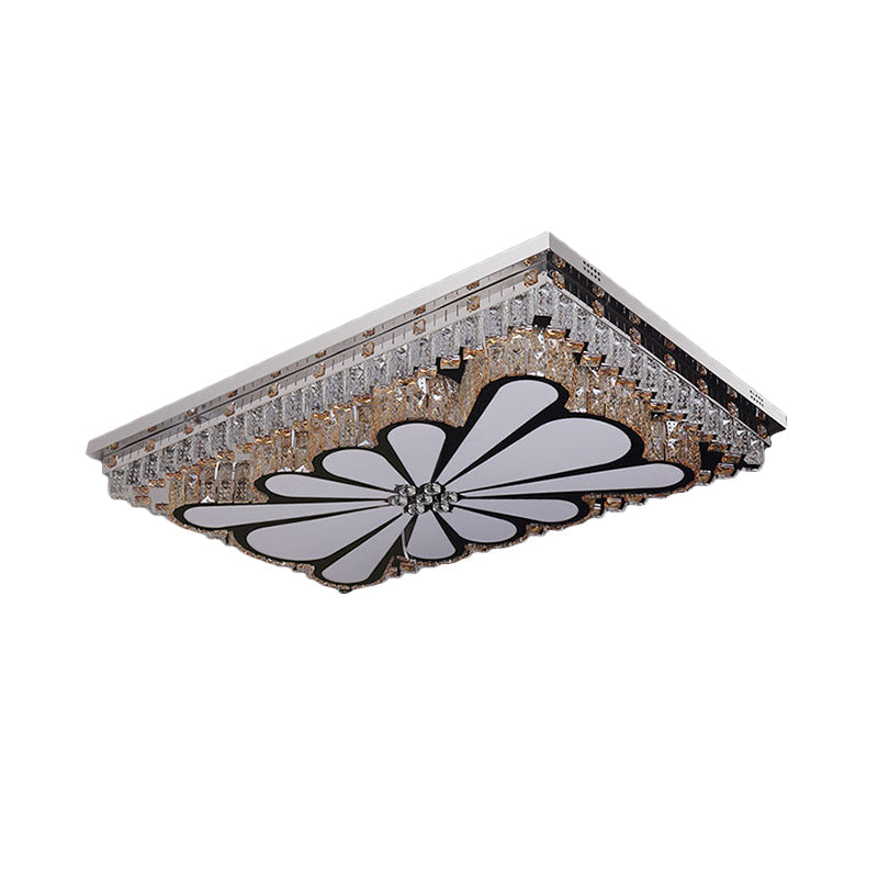 Modern Chrome Flush Mount LED Ceiling Light with Clear Crystal Accents - Perfect for Living Room