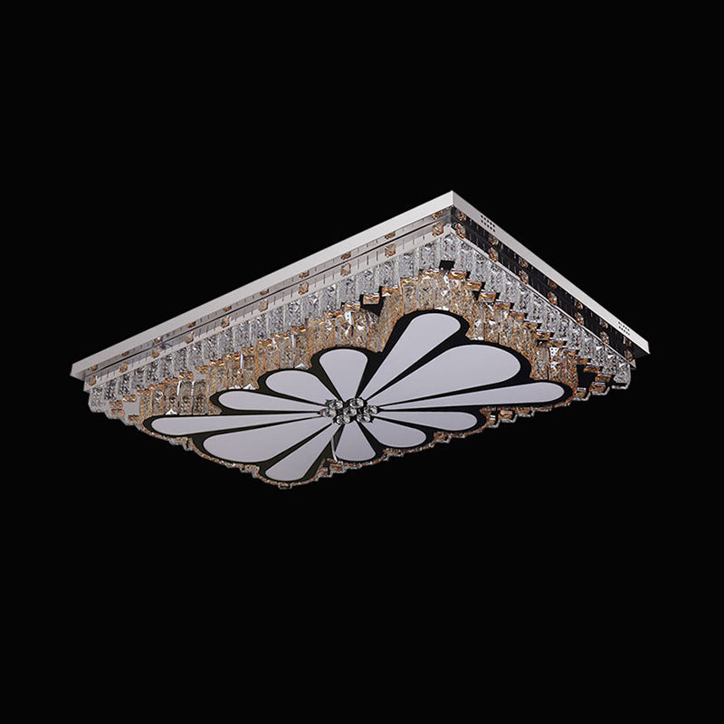 Modern Chrome Flush Mount LED Ceiling Light with Clear Crystal Accents - Perfect for Living Room