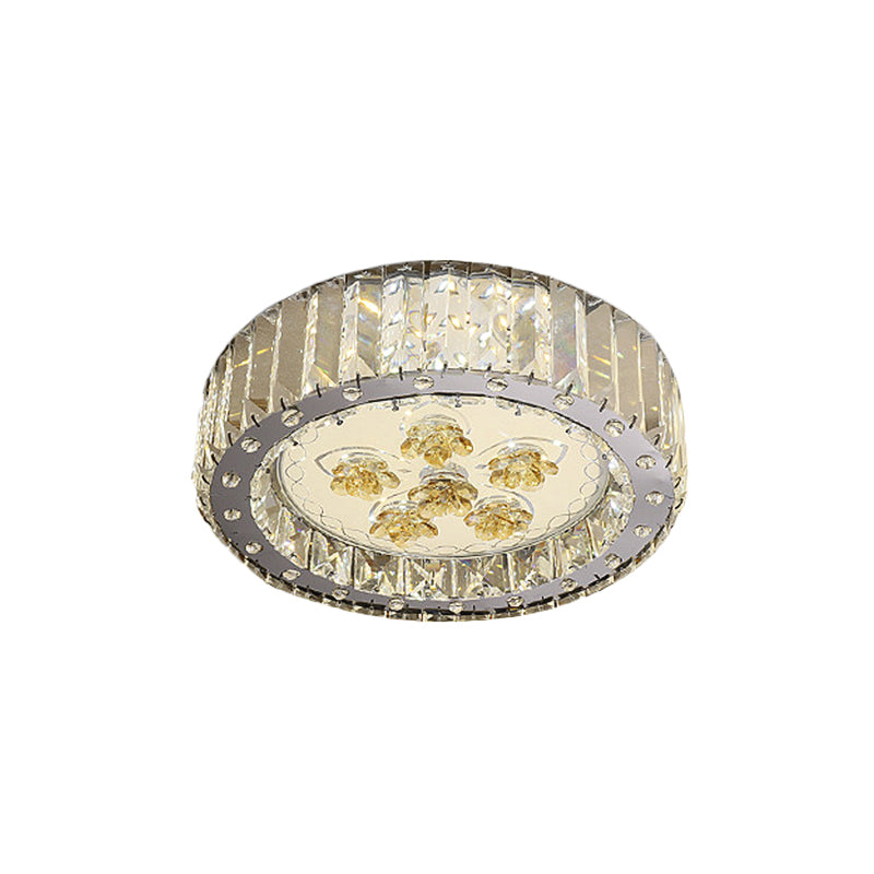 LED Drum Shade Crystal Ceiling Lamp with Flush Mount Spotlight in Nickel finish