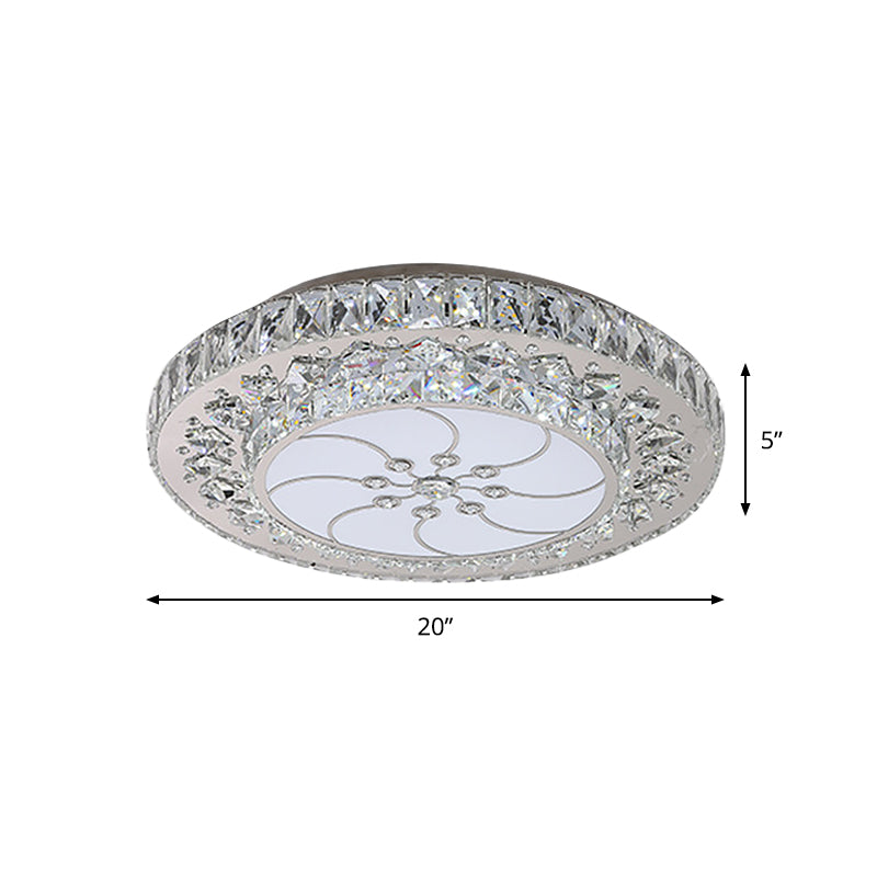 Contemporary LED Drum Ceiling Fixture Nickel Finish Crystal Flush Mount