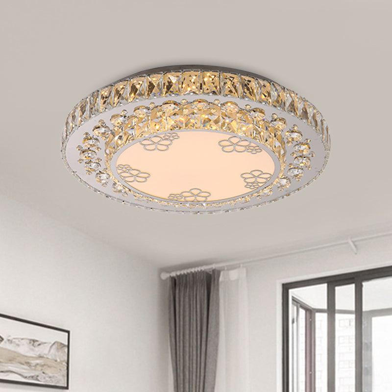 Modern Crystal Petal LED Flush Mount Ceiling Light in Nickel Finish for Bedroom