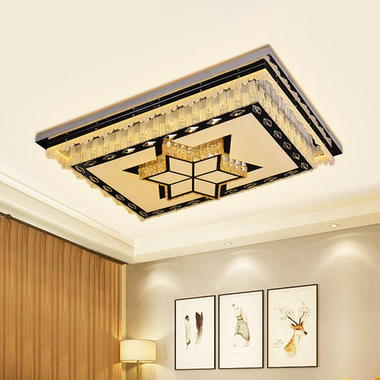 Modern LED Ceiling Light with Clear Crystal Rectangle Design and Nature-inspired Patterns