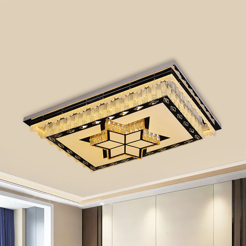 Modern LED Ceiling Light with Clear Crystal Rectangle Design and Nature-inspired Patterns