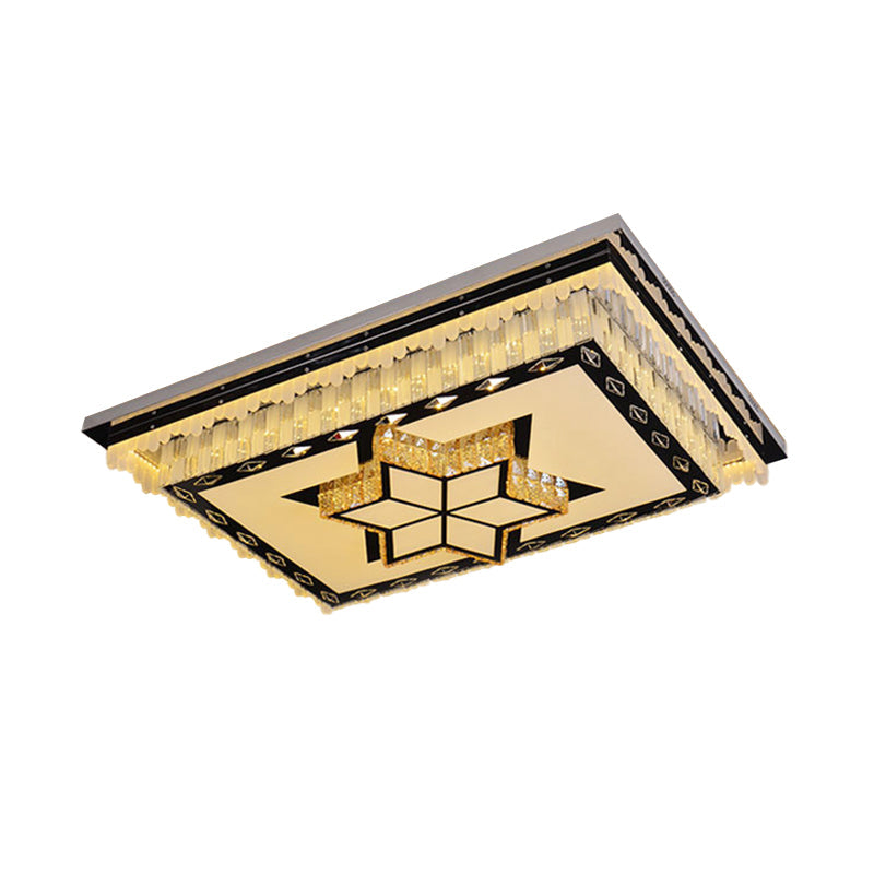 Modern LED Ceiling Light with Clear Crystal Rectangle Design and Nature-inspired Patterns