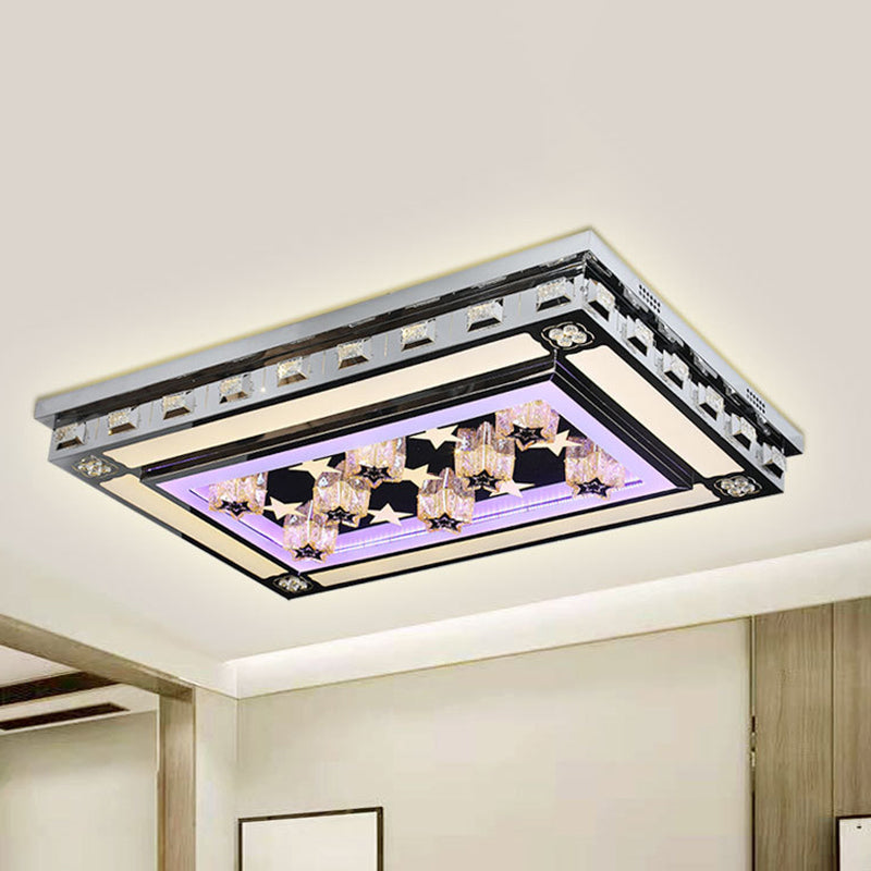 Modernist LED Flush Ceiling Light with Stainless-Steel Star/Cloud Design and Faceted Crystal – Ideal for Living Rooms