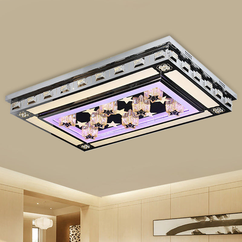 Modernist LED Flush Ceiling Light with Stainless-Steel Star/Cloud Design and Faceted Crystal – Ideal for Living Rooms