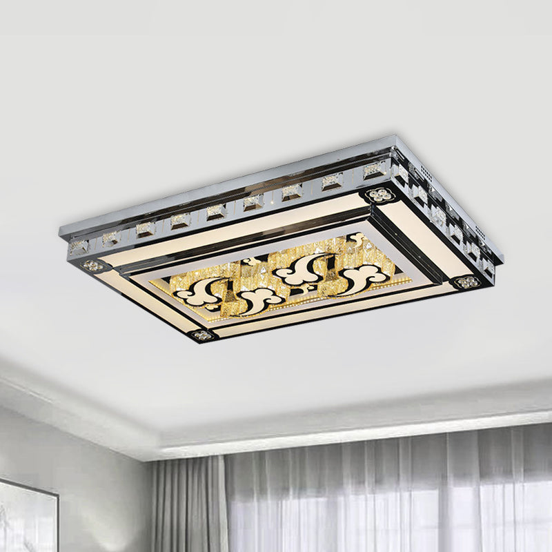 Modernist Led Flush Ceiling Light With Stainless-Steel Star/Cloud Design And Faceted Crystal Ideal