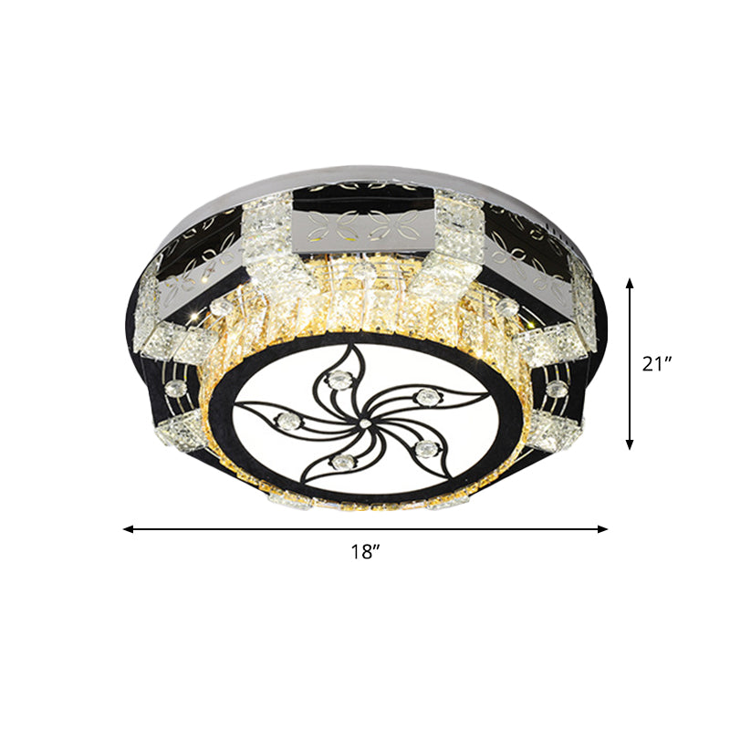 Plafonnier encastré à LED moderne avec abat-jour tambour en cristal en nickel - Motif fleur/quatre feuilles