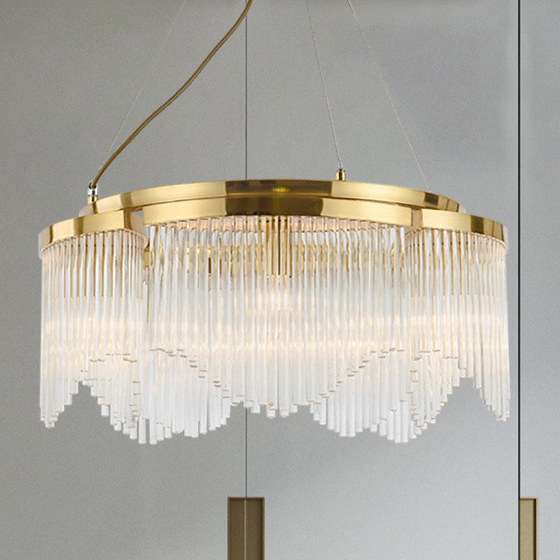 Lustre suspendu à tige en cristal doré - Luminaire de luxe à 5 ampoules pour restaurants
