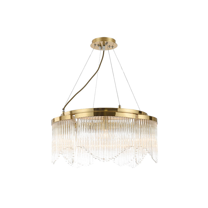 Lustre suspendu à tige en cristal doré - Luminaire de luxe à 5 ampoules pour restaurants