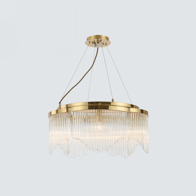 Lustre suspendu à tige en cristal doré - Luminaire de luxe à 5 ampoules pour restaurants