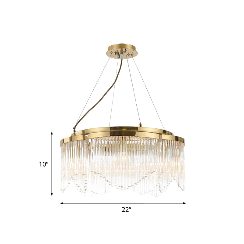 Lustre suspendu à tige en cristal doré - Luminaire de luxe à 5 ampoules pour restaurants