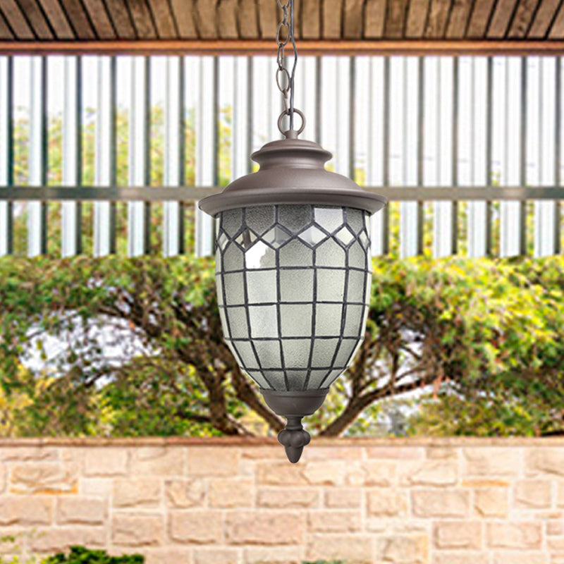 Rustic Style Coffee Dome Pendant Light With Frosted Glass - Outdoor Hanging Kit