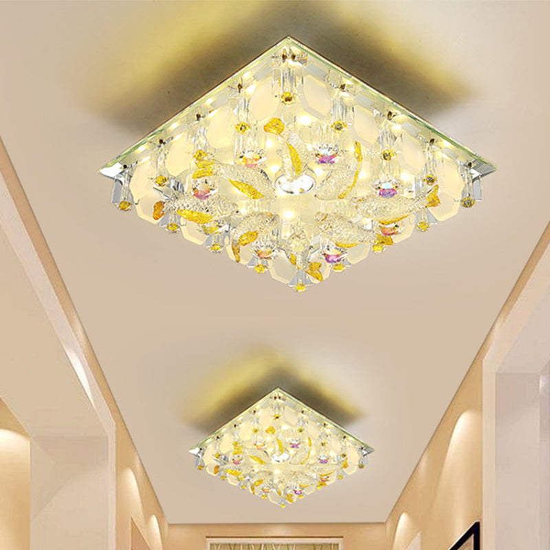 Small Yellow Crystal Fish Design LED Flush Ceiling Light with Modernist Touch - Warm/White Light