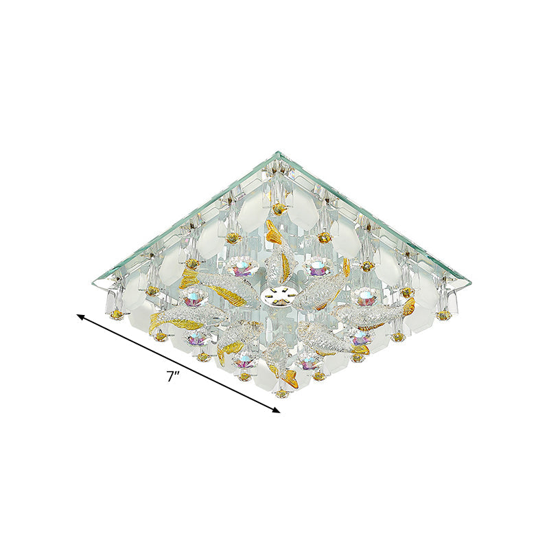 Small Yellow Crystal Fish Design LED Flush Ceiling Light with Modernist Touch - Warm/White Light