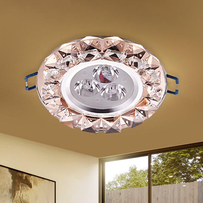Rose Gold Crystal Flush Mount LED Ceiling Lamp - Modern, Thin & Beveled