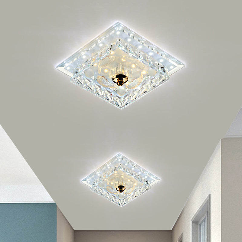 Clear Crystal Square LED Flush Mount Ceiling Light - Simple & Elegant 7"/9.5" Wide Flush Fixture