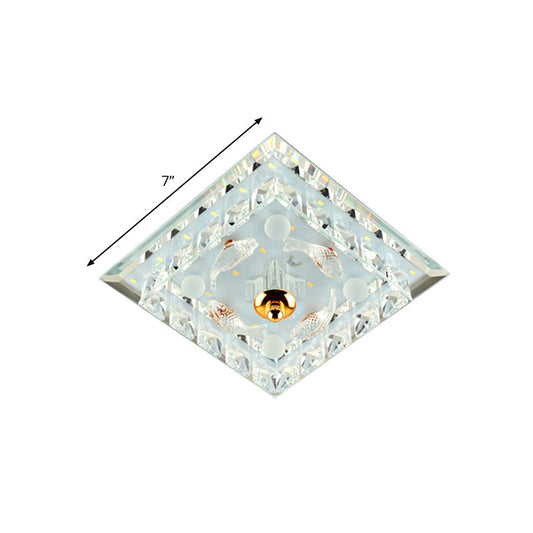 Clear Crystal Square Led Flush Mount Ceiling Light - Simple & Elegant 7/9.5 Wide Fixture