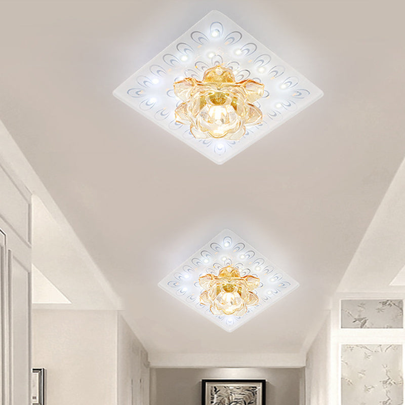 Modern White Crystal Flush Mount LED Ceiling Lamp with Lotus Blossom Design in Warm/White Light