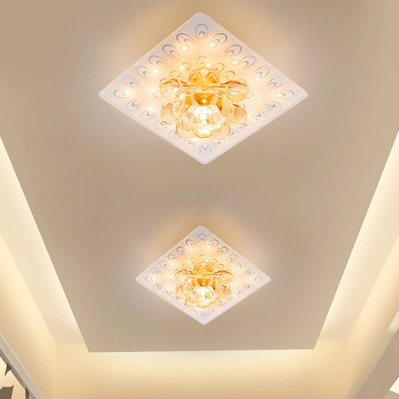Modern White Crystal Flush Mount LED Ceiling Lamp with Lotus Blossom Design in Warm/White Light