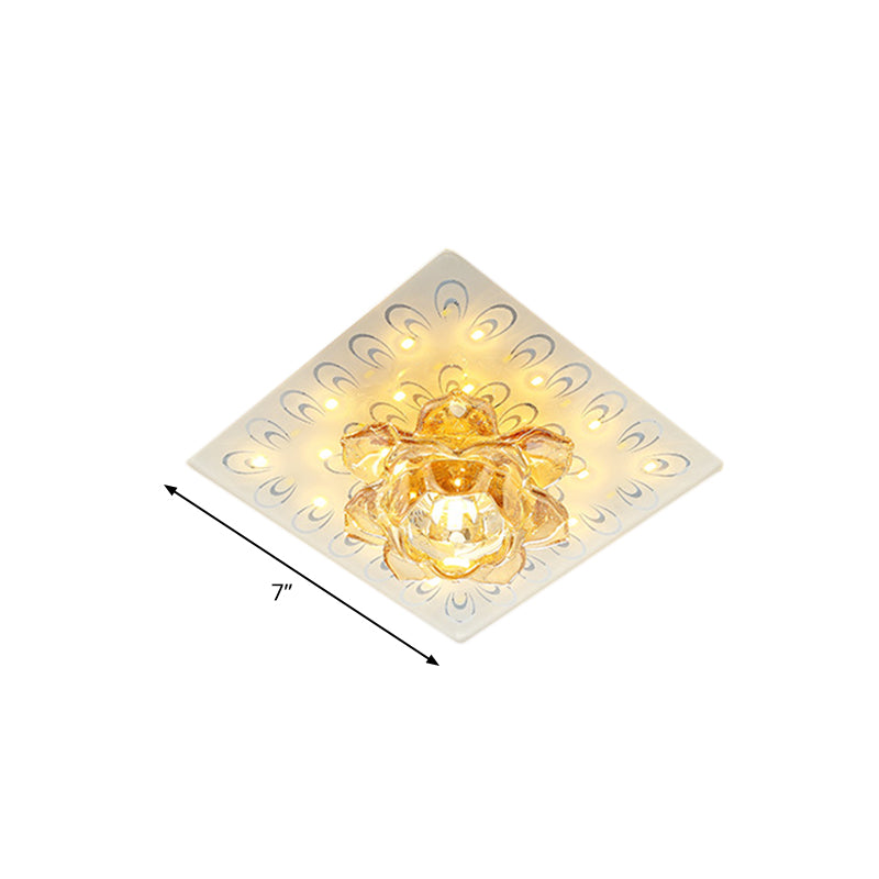 Modern White Crystal Flush Mount LED Ceiling Lamp with Lotus Blossom Design in Warm/White Light