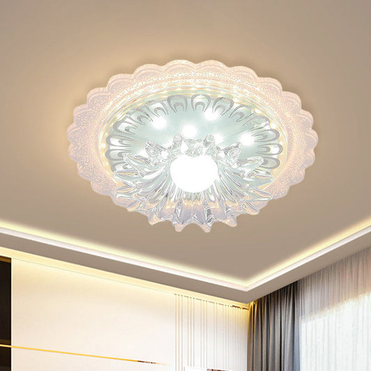Clear Crystal Mini Ceiling Lamp with Scalloped Design - LED Flush Mount Light for Passageway and Simplicity - Recessed Lighting