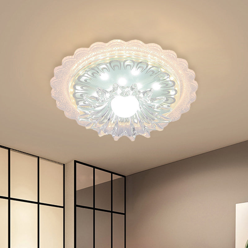 Clear Crystal Mini Ceiling Lamp with Scalloped Design - LED Flush Mount Light for Passageway and Simplicity - Recessed Lighting