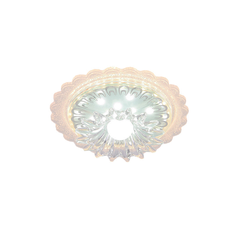 Clear Crystal Mini Ceiling Lamp with Scalloped Design - LED Flush Mount Light for Passageway and Simplicity - Recessed Lighting