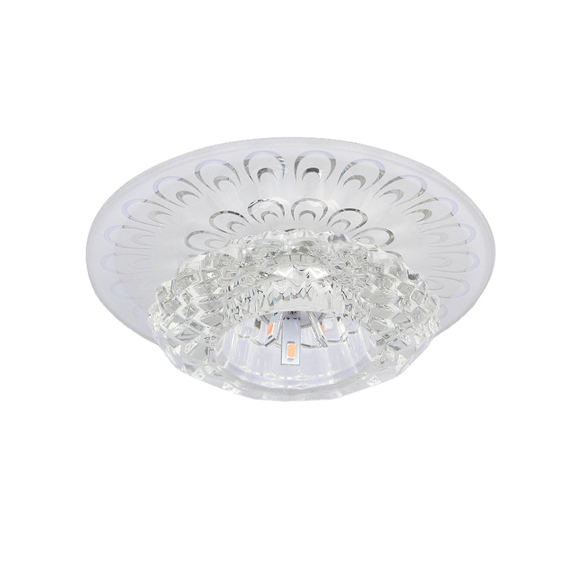 Modern Crystal Flower Hotel Flush Mount LED Ceiling Light Fixture - Layered Design, 5.5"/7" Wide, Warm/White/Multi-Color Light