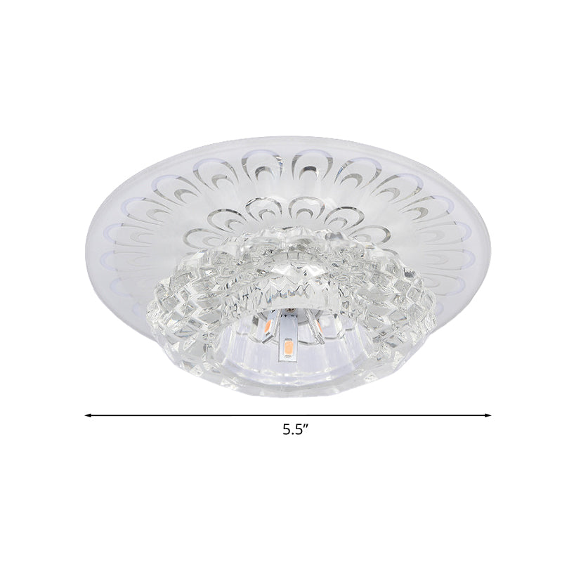 Modern Crystal Flower Hotel Flush Mount LED Ceiling Light Fixture - Layered Design, 5.5"/7" Wide, Warm/White/Multi-Color Light