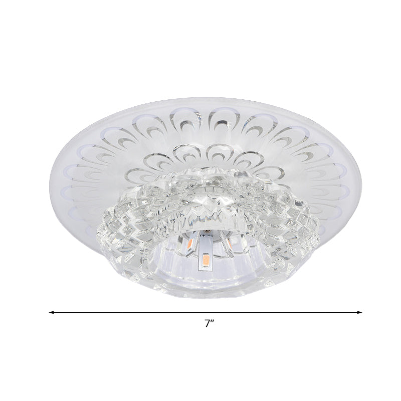 Modern Crystal Flower Hotel Flush Mount LED Ceiling Light Fixture - Layered Design, 5.5"/7" Wide, Warm/White/Multi-Color Light