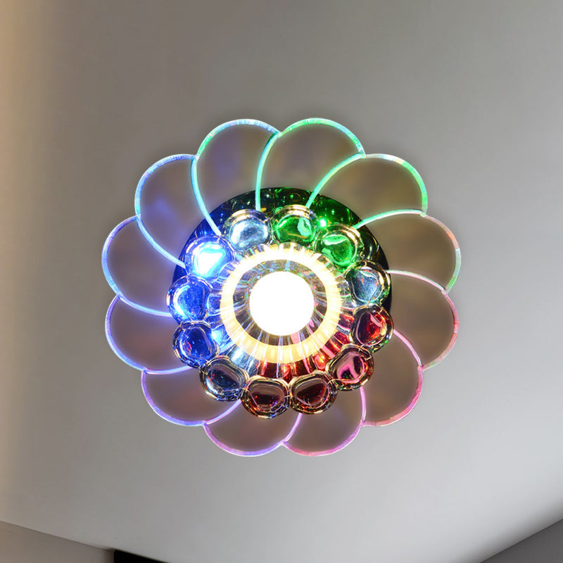 Modern Floral Aisle Flush Mount Ceiling Light with LED Crystal Flushmount Lamp - Warm/Multi Color Light